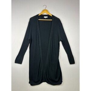 Minimalist Ava & Viv Womens 3X Black Ribbed Open Front Longline Duster Cardigan